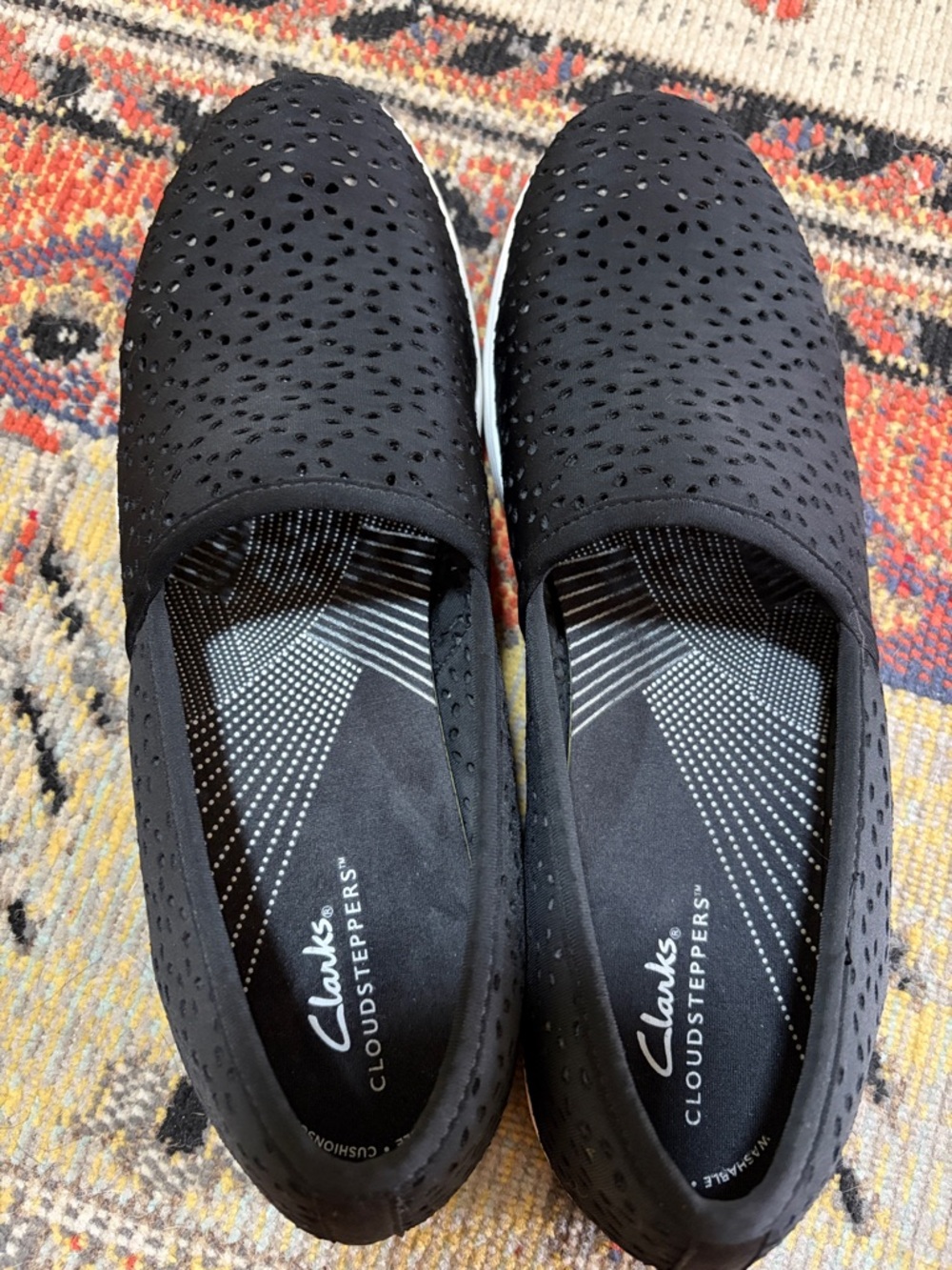 Clarks Black Perforated Cloudsteppers Slip-Ons